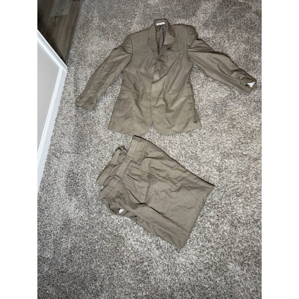 Sean John Vintage Tailored 2 Piece Suit Mens Brown Tan 3 Button Blazer Pants Y2K